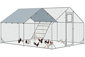 PawHut Gallinero para Exterior 12 m² para 12-18 Gallinas con Comedero Percha Gallinero de Acero Galvanizado 3x4x1,95 m con Colgante Tipo Brocheta Cubierta Anti-UV e Impermeable Plata