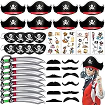 Kit Fête Pirate Enfant - 36 Pièces (Chapeaux, Caches-Oeil, Tatouages, Barbes) | Idéal Pour Anniversaire, Chasse Au Trésor, Déguisement