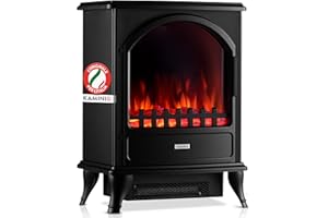 KAMINIO Camino elettrico Leni - Stufa elettrica con riscaldamento, effetto fiamma 3D (Nero)
