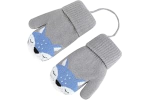 AfinderDE Unisex Kleinkind Baby Fäustel Handschuhe Herbst und Winter Handschuhe für 1-4 Jahren Fäustlinge Handschuhe Doppel Strickhandschuhe verdicken Fahrradhandschuhe mit Warme Plüschefutter