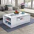 AWOOOD Coffee Table for Living Room,Side Table Modern Wooden Centre Table,Gloss Coffee Tables for Home (White Table)