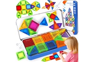 SaiXuan Mini Magnetyczne Klocki 42 szt. – Zestaw Podróżny w Metalowym Pudełku (19×9×2 cm), kolorowe klocki konstrukcyjne z kartami i instrukcją – edukacyjna zabawka dla dzieci 3+