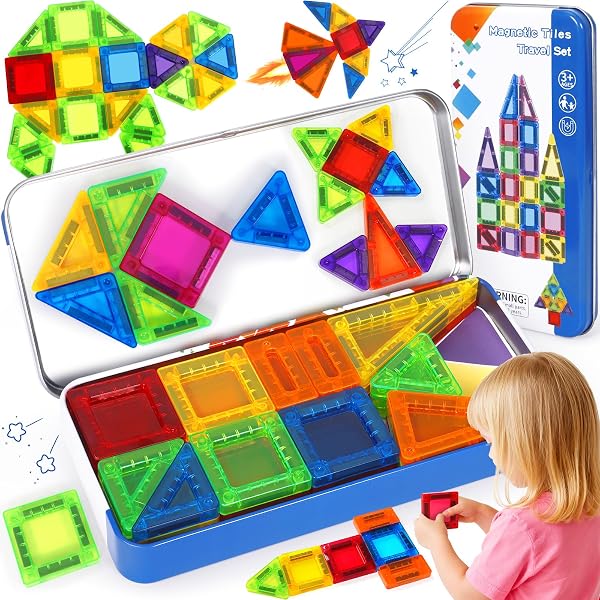 Costruzioni Magnetiche Per Bambini 42 Pezzi | Mini Set In Scatola Di Latta Da Viaggio, STEM, Per 3-5 Anni
