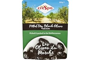 Crespo Pitted Dry Black Olives with Herbs 150 g (Pack of 8)