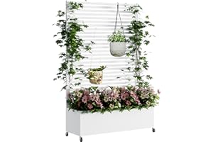 BIXUYOU Fioriera da esterno in metallo con traliccio, aiuola rialzata in metallo con ruote, fioriera da esterno indipendente con schermo per la privacy, per fiori, verdure in giardino, patio, balcone