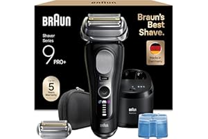 Braun Rasoir Electrique Homme Series 9+ PRO 9660CCPS Noir, Etanche, Lames De Précision Ultra-Fines Et Tondeuse Pro Trimmer Pour Bien Raser La Barbe, Coffret Rasage Avec Station De Nettoyage