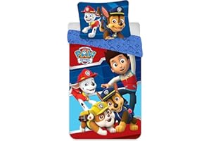 BrandMac ApS Parure de lit Pat Patrouille avec Marcus, Chase et Ruben, Housse de Couette 140x200 cm + Taie d'oreiller 63x63 cm