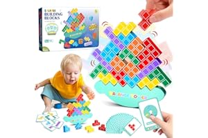 Funblitz Spielzeug ab 3-12 Jahre Junge Mädchen, Holz Tetris Spiel Kinder ab 3-12 Geschenk Junge Mädchen 3-12 Jahre Stapelturm Holz Tetra Tower Wackelturm Holz Stapelspielzeug