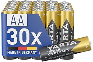 VARTA Batterie AA, confezione da 30, pile Power on Demand, Alcaline, 1,5V, pacco di stoccaggio, per accessori computer, dispositivi Smart Home, Made in Germany [Esclusivo su Amazon]