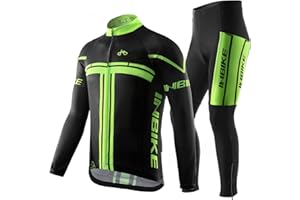 INBIKE Maillot Vélo Manches Longues + Pantalon Cuissard VTT 3D Coussin Rembourré Gel A Bretelle Tenue Cyclisme Confort Homme Printemps Automne