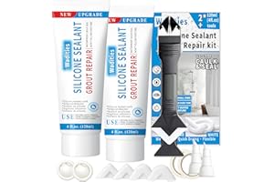 8Oz Bianco Impermeabile Sigillante Silicone Caulk, Wadities Kit per la riparazione delle fughe delle piastrelle con raschietto di rimozione, per bagno, doccia, cucina, pavimento (4Oz, Confezione da 2)