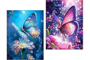 VIART Butterfly Diamond Painting Kits 2 Pack-Flowers Diamond Art Kits,5D Diamond Painting Kits for Adults Kids Beginners for Gift Home Wall Decor(2 Pack,12x16inch)