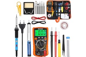 Vastar Fer à Souder Kit, 60W, Temperature Réglable de 200~450℃, Multimètre, 5PCS Conseils de soudage, Pompe à Dessouder, Fil de Soudure, Pincettes, Tournevis, Dénudeur de Fil, Support