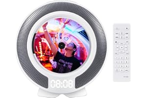 Fsjun Wall Mounted CD Player, Bluetooth/FM/USB/AUX Portable CD Music Player, Remote Control, Digital Display, Built-in HiFi Stereo Speakers, Desk Stand, Ideal for Bedroom, Kitchen, Home Audio