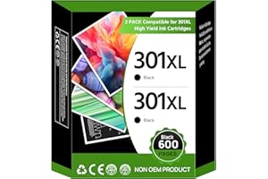 WASHOPE 301XL Black Ink Cartridge Remanufactured for HP 301 301XL Ink Cartridges Combo Pack for Envy 5530 4500 5532 4504 4507 DeskJet 1000 1050 2540 3050 OfficeJet 2620 2622 4630 4632 (2 Black)