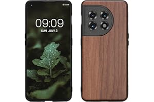 kwmobile Carcasa Compatible con OnePlus 11 Funda - Funda Dura de Madera con Bumper de TPU - marrón Oscuro