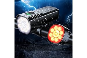 Rolgno Super Brillante Luces Bicicleta Delantera y Trasera, Luz Bicicleta Aleación de Aluminio Resistente, 8+7 Modos & Recargable USB, IP65 Impermeable Luces Bici para Conducción Noche/Camping/Montaña
