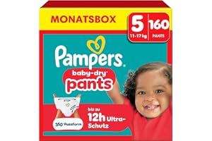 Pampers Nappies Pants Size 5 (12-17 kg) Baby-Dry, Junior with Stop and Protection Bags, Monthly Box, 160 Pants Nappies