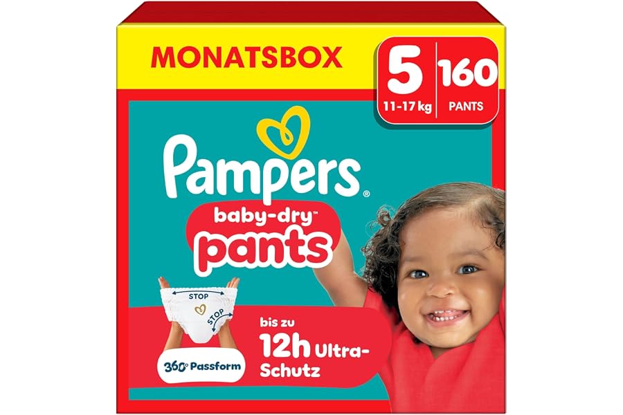 Pampers Baby-Dry Pants Größe 5, 160 Windeln, 11kg-17kg, 360° Passform hilft, Auslaufen zu verhindern