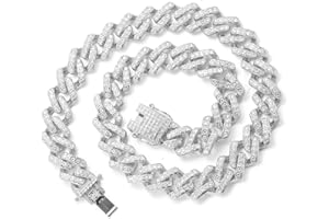 HALUKAKAH Złoty Łańcuch Iced Out,Męskie 18kt Pozłacane Prawdziwym Złotem/Platynowe Białe Złoto Wykończenie 16MM Miami Kubański Link Błyskawicy Łańcuch Choker Naszyjnik Bransoletka,Prezent dla Niego