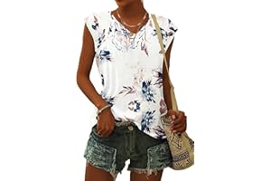 WNEEDU Camisetas para Mujer Manga Corta Verano Camisa Suelta con Cuello V Camisetas sin Mangas Verano S-3XL
