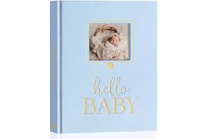 Lanpn Hello Baby Memory Book, First 5 Year Keepsake with DIY Window, Linen Baby Journal Memories Scrapbook Photo Book, Newborn Milestone Album for Boy Girl New Parents (154 Pages, blue)
