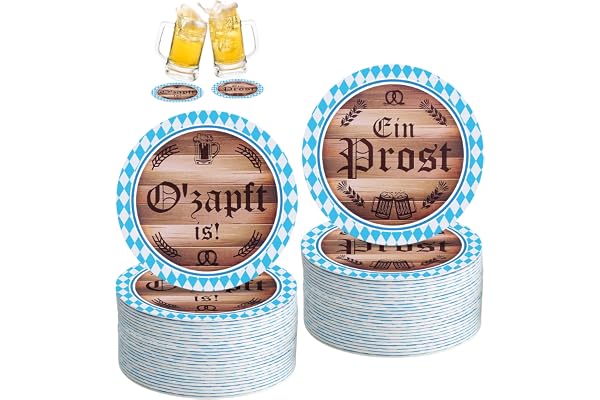 Kesote Oktoberfest dekoration underlägg 48 x öllock O'zapft is! och en prost! Bayersk fest (10 cm)