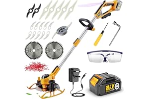 WeeLun Cordless Grass Strimmer & Edger 21V with 4Ah Battery and Charger 700W Garden Strimmer Electric with 5 Types Blades Adjustable Telescopic Handle For Garden Brush Cutter Clearing Weeds