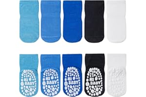 SockWaddles skarpetki dziecięce, 5 par oddychających skarpetek antypoślizgowych dla dzieci z ABS, skarpetki do raczkowania dla dzieci z bawełny, zwierzętami i jednorożcami