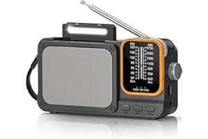 Tendak Radio portátil pequeña FM AM, con batería, pequeña radio con batería de 2400 mAh, radio transistor por pilas AA con lámpara de lectura/Bluetooth/TF, carga USB-C