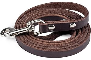 Mighty Paw Skórzana smycz dla psa, 1,5 m, super miękka, postarzana prawdziwa skóra - jakość premium, nowoczesna stylowa smycz. Idealna dla małych, średnich i dużych zwierząt domowych, brązowa