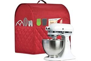 HOHUO Staubdichte Abdeckung für KitchenAid-Mixer, mehrere Taschen für verschiedene Küchengeräte, wasserabweisend, einfache Reinigung (rot, passend für Schüsselheber von 5–8 Quart)