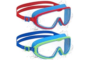 AMBIENDEN 2 Pcs Gafas de Natación, Antivaho de Visión Clara, Protección UV, Ajuste Rápido, Junta de Silicona, Unisex Montura Grande Gafas Natacion Niño de 6 a 22 Años, Adolescentes