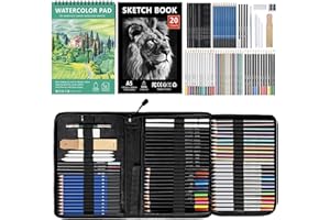 KIMIGO 76 Kit di Disegno e Schizzo - Set di Materiali Artistici con Sketchbook e Carta Acquerello,Kit Disegno Professionale,Matite da Disegno Set Disegno Schizzo, Kit Artista Principianti