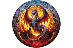 Funnli Puzzles en Bois, Puzzle Bois Animaux, Puzzle Bois Forme Animaux(Dragon Ardent-2), Wooden Puzzle, Puzzle Animaux Bois avec Boîte-Cadeau en Bois (L-13.6 * 13.6in-300 pièces)