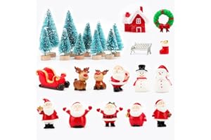 LOMUG Weihnachten Miniatur Ornamente, 25 Stück Mini Weihnachten Kleine Figuren Mini Weihnachtsdeko Harz Garten Micro Landschaft Weihnachten Deko Puppenhaus Weihnachtsmann Schneemann Elch Tischdeko DIY