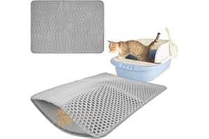 WUKEMAOYI Alfombra Gatos Arenero, 59,5 x 44,5 cm Alfombra Arenero Gato Impermeable, Alfombrilla Arenero Gato EVA, Alfombra para Gatos Doble Capa Antideslizante, Tapete Areia Gatos(Gris)