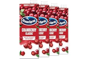 Ocean Spray Classic Cranberry Juice - 4 x 1L - Sugar & Natural Sweetener Fruit Juice - Rich in Vitamin C & High in Antioxidants - Made with Whole Cranberries