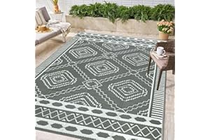 Homcomodar Outdoor Rugs for Patio Clearance 150x245cm Large Plastic Straw Rug Waterproof Reversible Mats UV Resistant Camping Mats Outside Patio Rug for Garden Picnic(Grey)