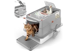 BEST JAJA Stainless Steel Cat Litter Tray,SUS304 Metal,Removable Flip Cover & Enclosed High-Sided Designs, XL Cat Toilet | Odor Control | Anti-Leakage | Durable | Non-Stick Surface | with Scoop,Pedal,Lid