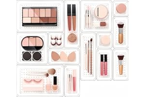 ilauke 15-częściowy organizer do szuflad, organizer kuchenny, przezroczysty akrylowy organizer na toaletkę, organizer na kosmetyki, biżuterię i artykuły biurowe, uniwersalny do łazienki i na biurko