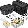 STN Electric Lunch Box Food Heater,Efficient Heated Lunch Box Set with Removable Pure 304 SS Container (1.5 L+ 0.45 L),Insulated Bags,Big Cutlery Set for 12v 24v 220v