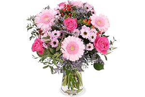 Blumenstrauß 1000 Küsse, Frühlingsstrauß mit Rosen, Gerbera und Santini, 7-Tage-Frischegarantie, Qualität vom Floristen, handgebunden, perfekte Geschenkidee bestellen