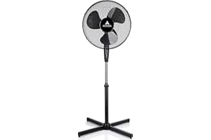 TRESKO AERSON Ventilateur sur pied 40 cm | Ventilateur réglable en hauteur jusqu'à 120 cm | Débit d'air élevé et très silencieux | Éolienne avec 3 vitesses | Fonction d'oscillation env. 80°