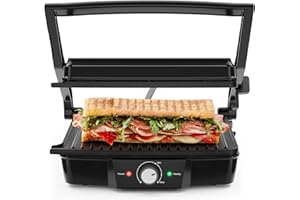 Chefman 4 Slice Panini Press, Indoor Grill and Gourmet Sandwich Maker, Nonstick Plates Open 180 Degrees, Adjustable Temperature, Floating Hinge for Thick Bread and Rolls, LED Indicators, Black