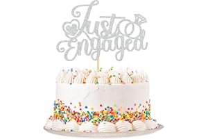 Blumomon 1 Pack Silver Just Engaged Cake Topper Rose Gold Glitter Wedding Engagement Cake Pick Bridal Shower Theme Party Cake Decorations Supplies