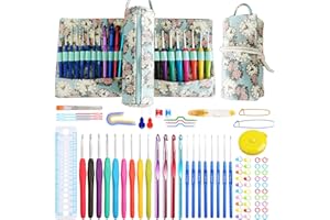 JOZEA Crochet Sets, Cylindrical Shape Crochet Hooks Set, Colourful Ergonomic Handles Crochet Hooks, Accessory Kit, Crochet Hooks, with Portable Organiser Bag, Light Green