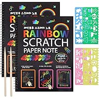 ruggito Rainbow Scratch Art for Kids,2 Rainbow Paper Books with 2 Pens 4 Painting Pattern Kids Arts and Crafts for Ages 4-12 