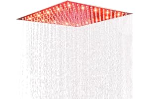 Suguword Soffione doccia a pioggia, 40 x 40 cm, a LED, quadrata, super piatta, a seconda della temperatura