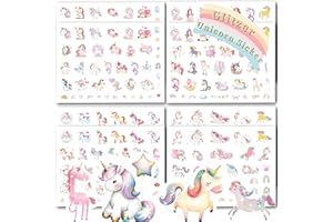 FloraVigo 8pcs Glitzeraufkleber sticker kinder, 300 Aufkleber mit Tiermustern für Kinder, Mädchen, Sammelalben, Alben, Geschenke (Einhorn)